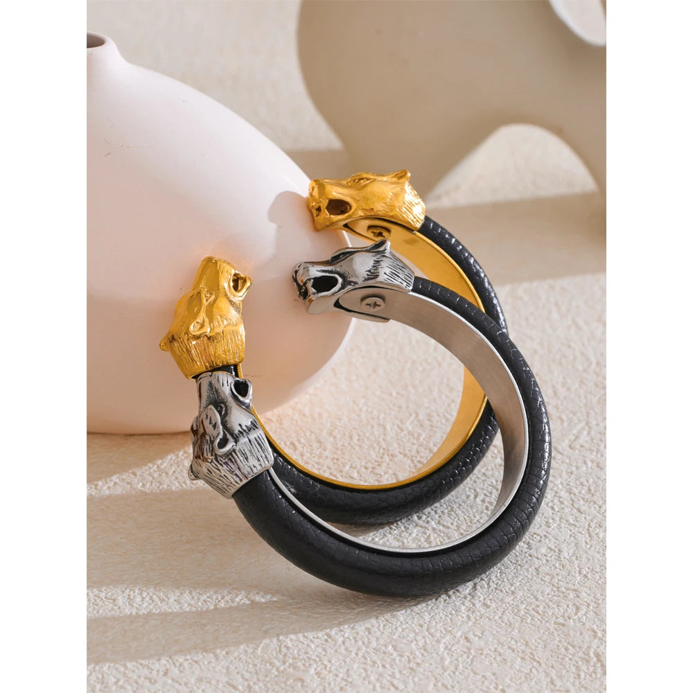 62mm Vintage Leather Wolf Personality Fashion Cuff