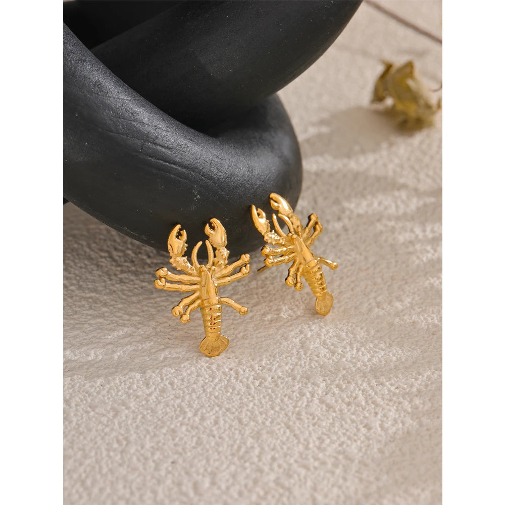 Stainless Steel Metal Crayfish Stud Earrings