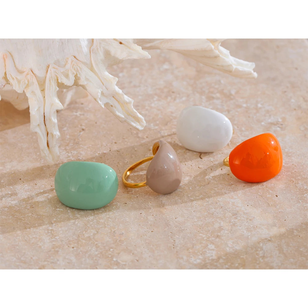 Candy Multi-Color Khaki Orange Blue White Enamel Ring