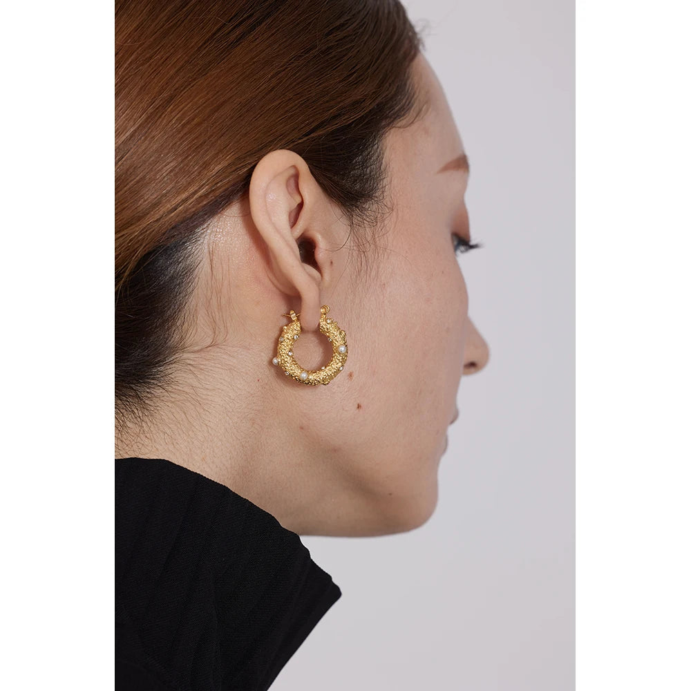 Stainless Steel Golden Round Hoop Earrings Jewelry