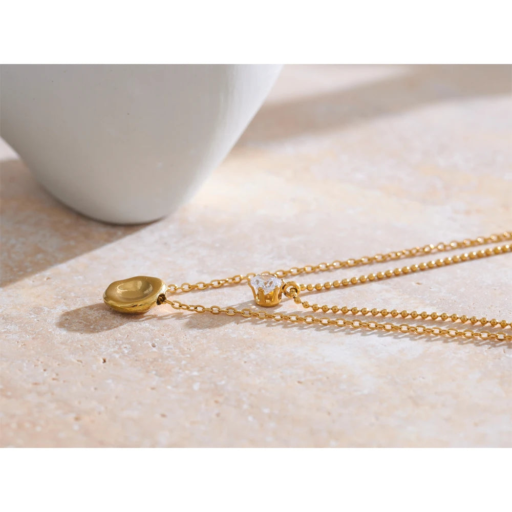 Stainless Steel Zircon Fashion Double Layer Chain Necklace