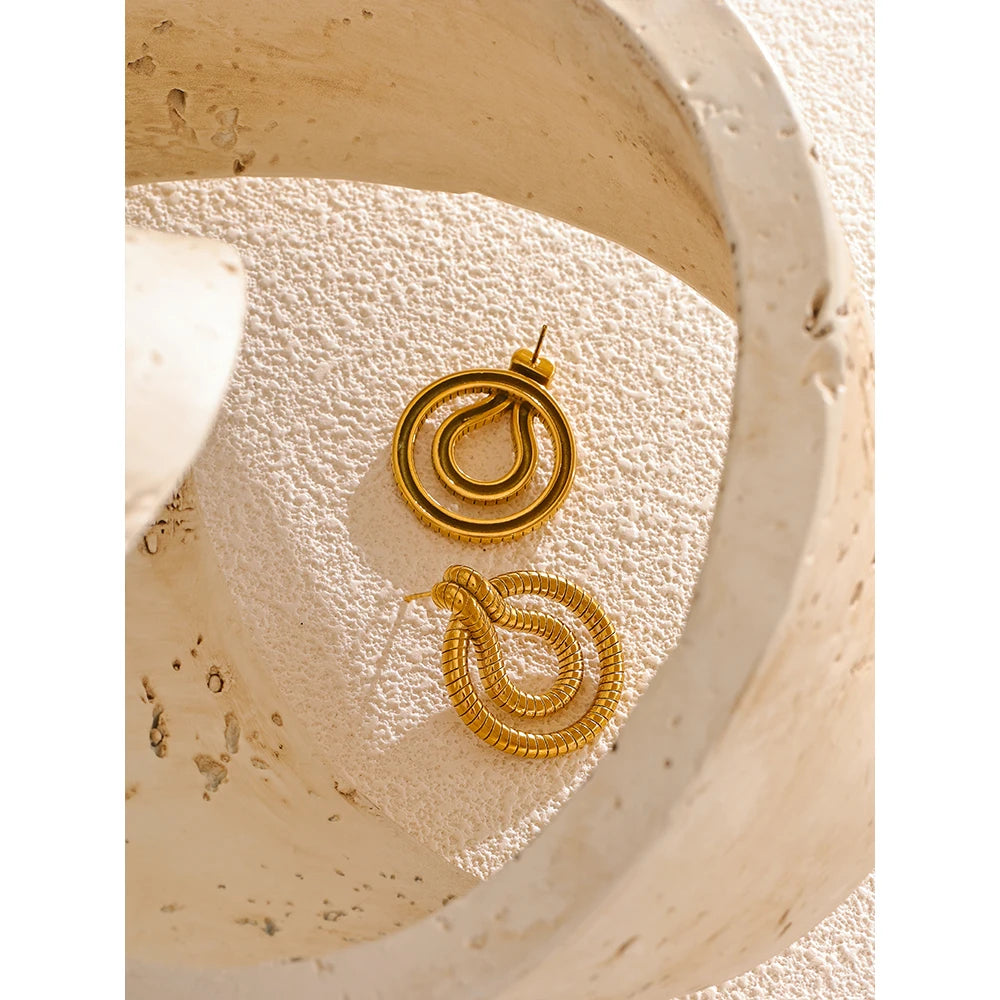 18K Gold Plated Stainless Steel Geometric Snake Unusual Earrings