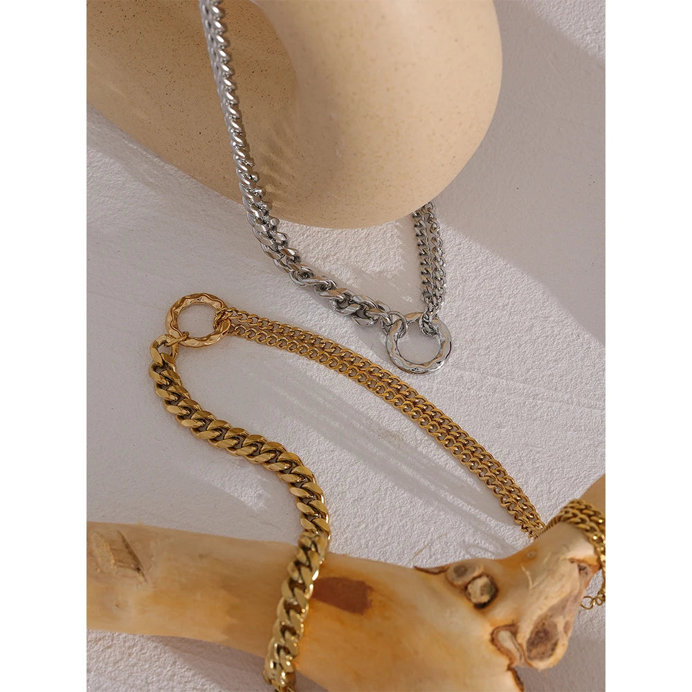 Gold Color Chain Statement Necklace  Stainless Steel Metal Jewelry