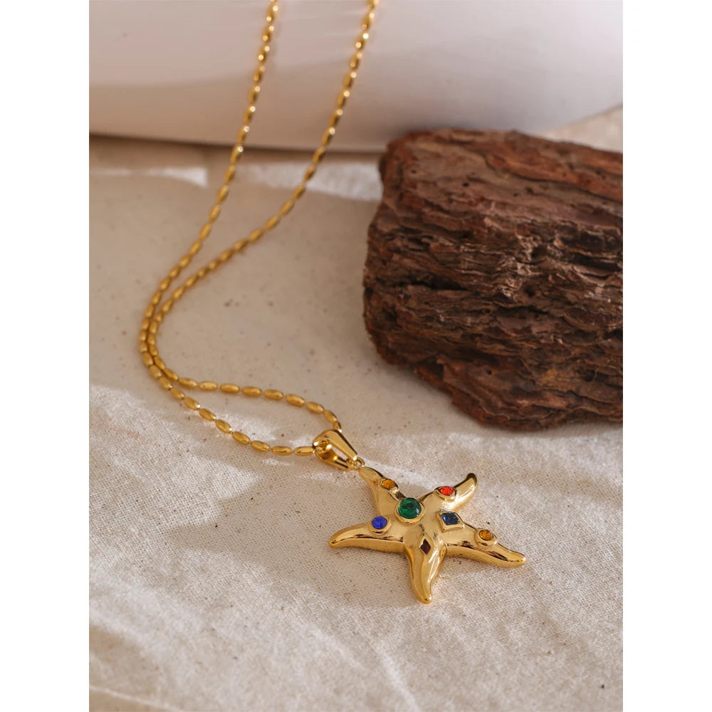 Colorful Starfish Golden Pendant Necklace