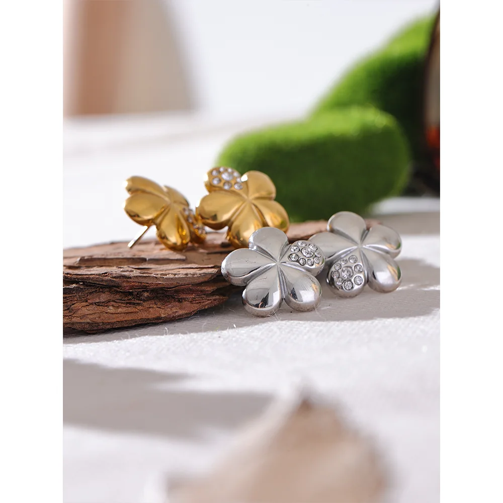 Stainless Steel Metal Flower Stud Earrings