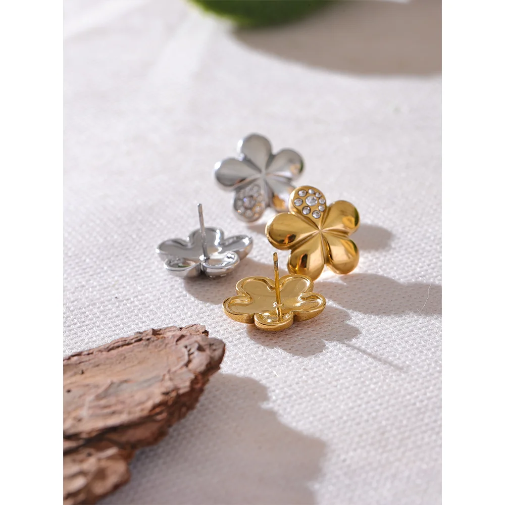 Stainless Steel Metal Flower Stud Earrings