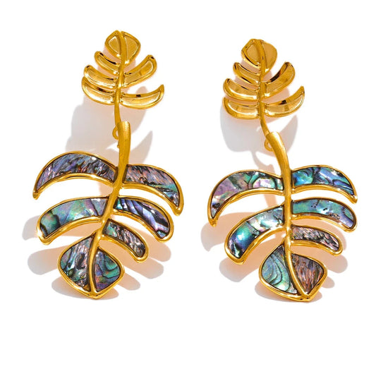 Big Leaves Drop Dangle Statement Earrings 18k PVD Plated