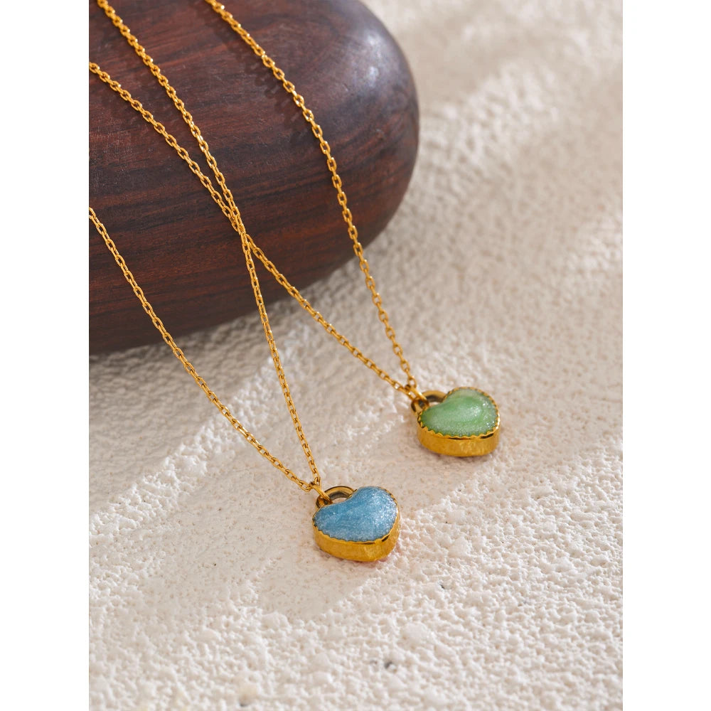 Waterproof Fashion Colorful Double-Sided Enamel Heart Love Sweet Candy Pendant Necklace