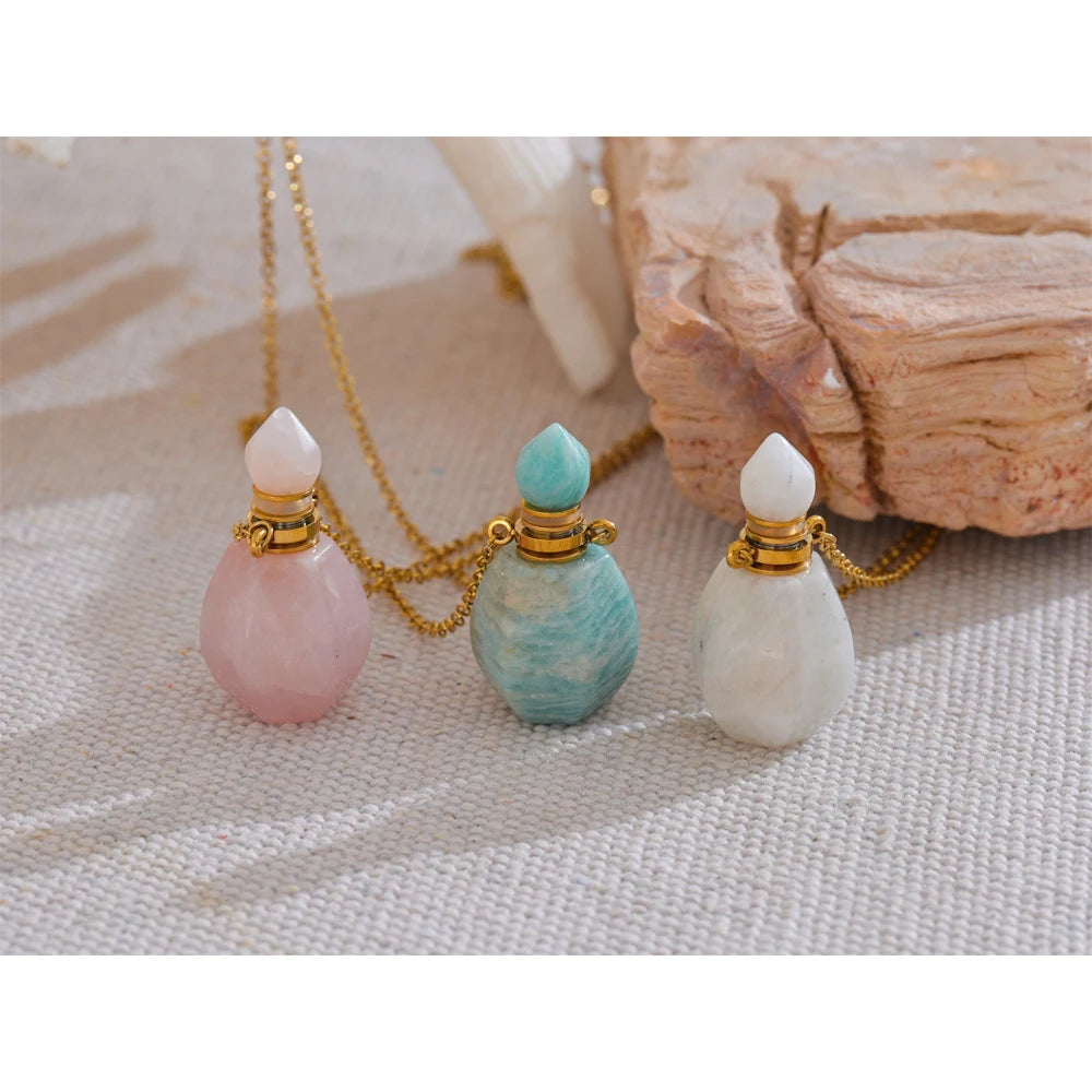 Natural Stone Stainless Steel Bottle Pendant Necklace