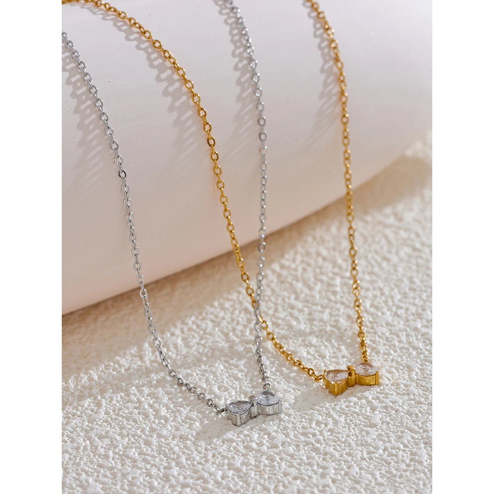 Delicate Shiny Cubic Zirconia Bowknot Bow Trendy Necklace