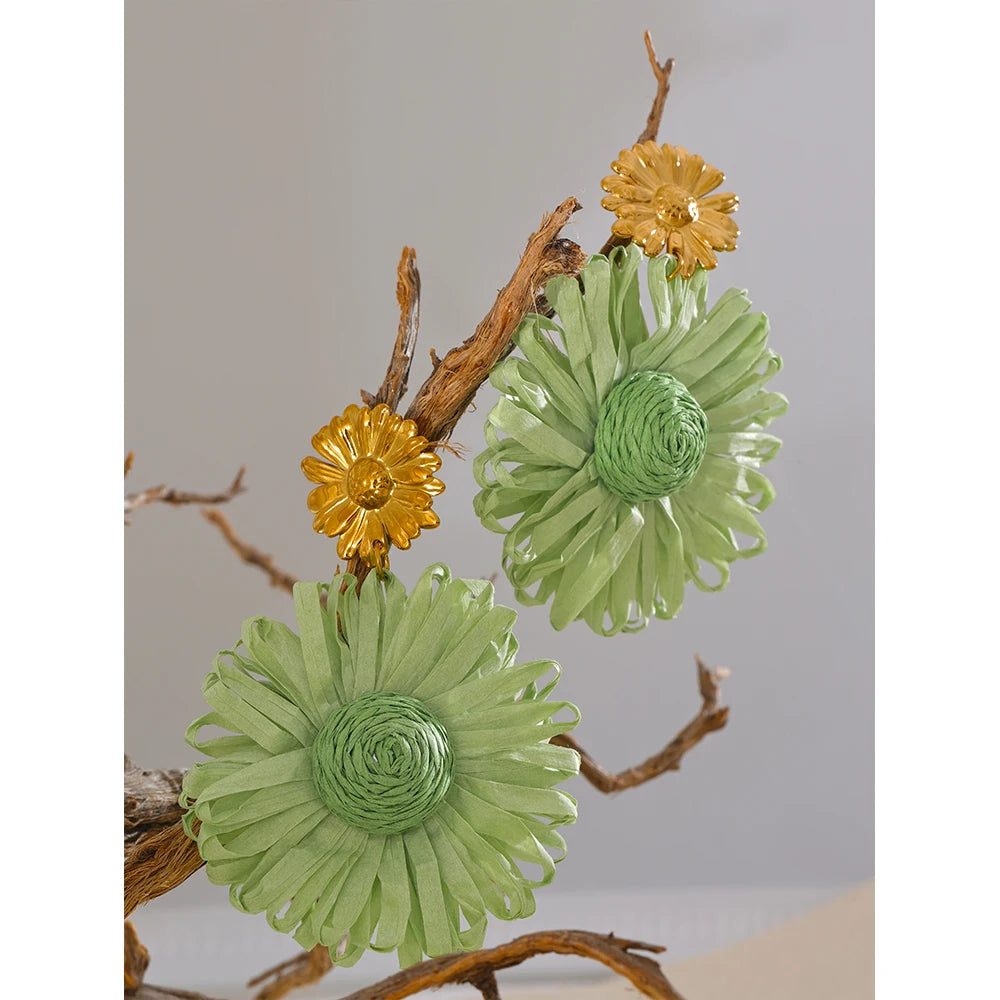 Colorful Raffia Flower Earrings