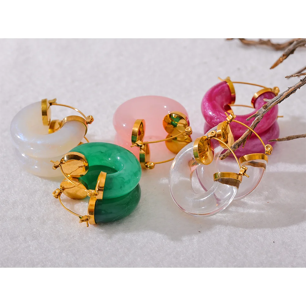 Colorful Resin Stainless Steel Round Earrings