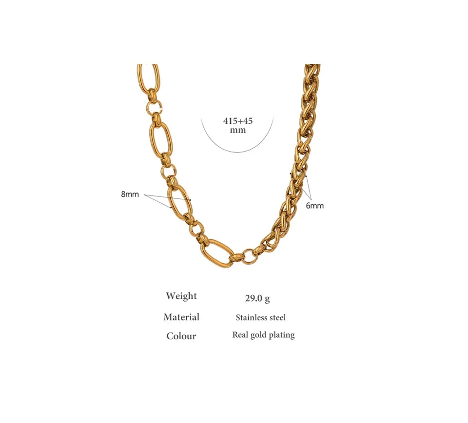 Stainless Steel Chain Necklace Statement Golden Glossy Thick Chunky Collar Necklace