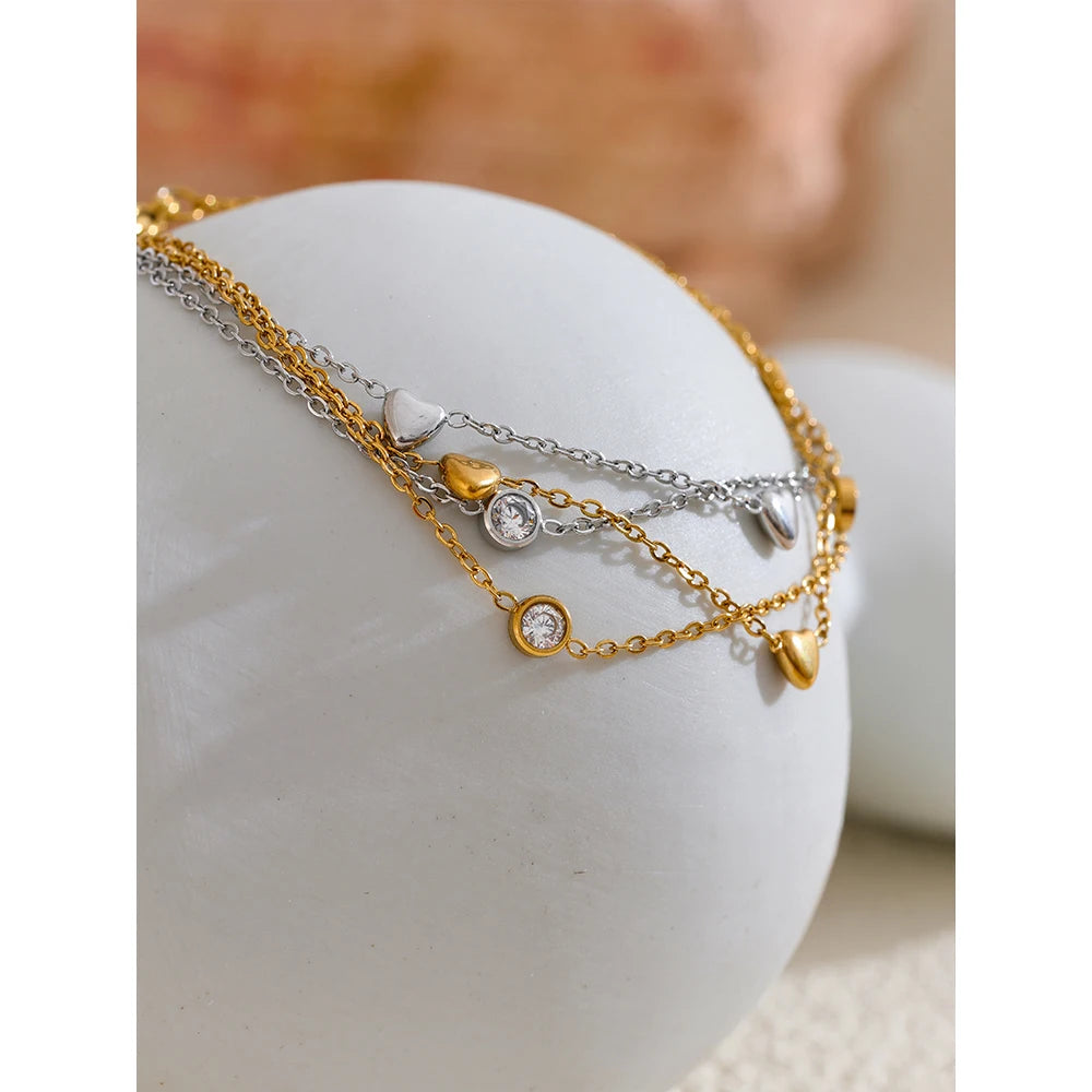 Chain Heart Zircon Double Layer Stacking Bracelet