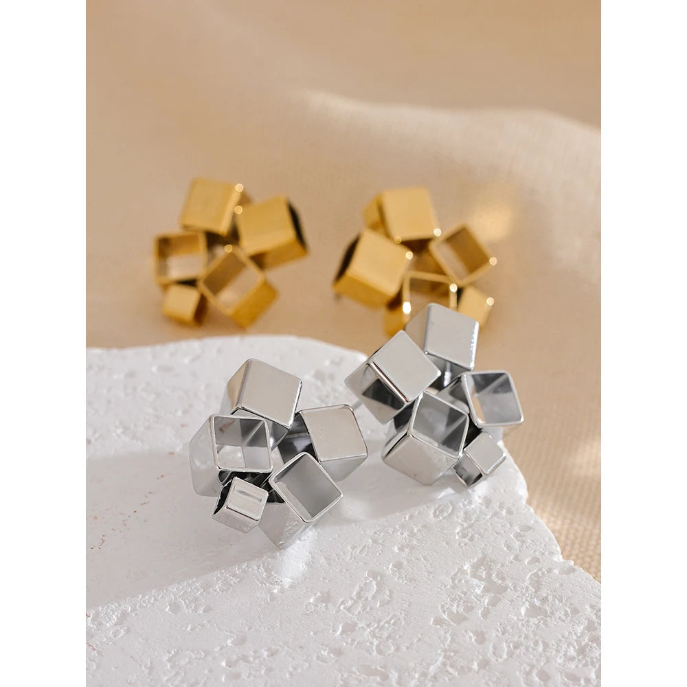 Stylish Unique Creative Geometric Square Hollow Stud Earrings