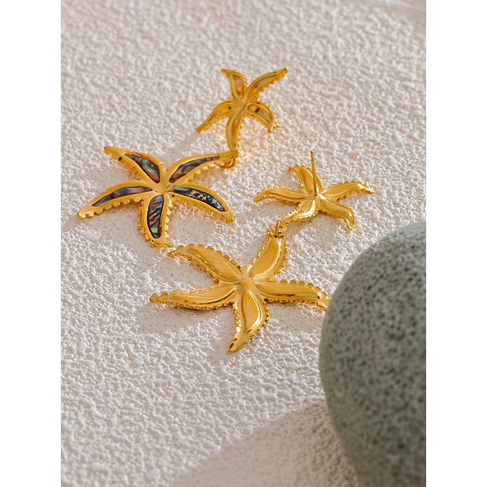 Starfish Flower Summer Drop Dangle Big Earrings