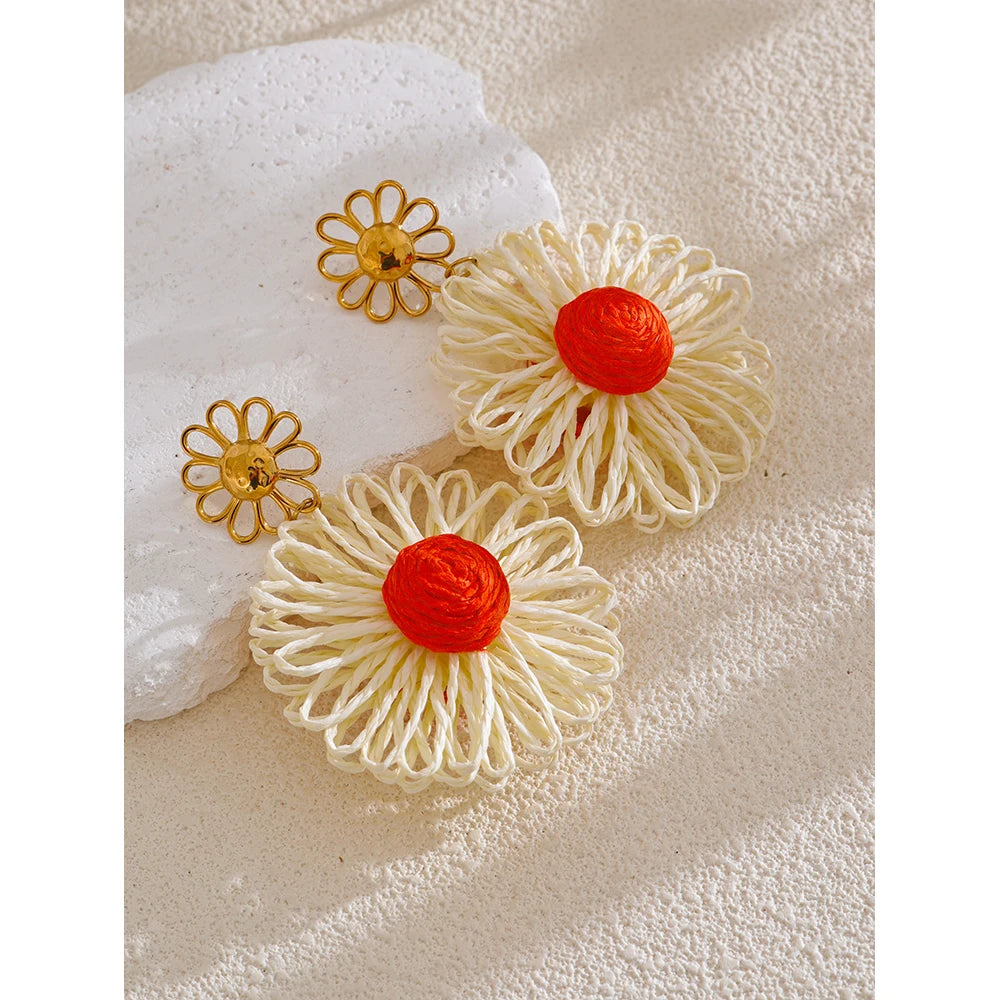 Colorful Raffia Flower Earrings